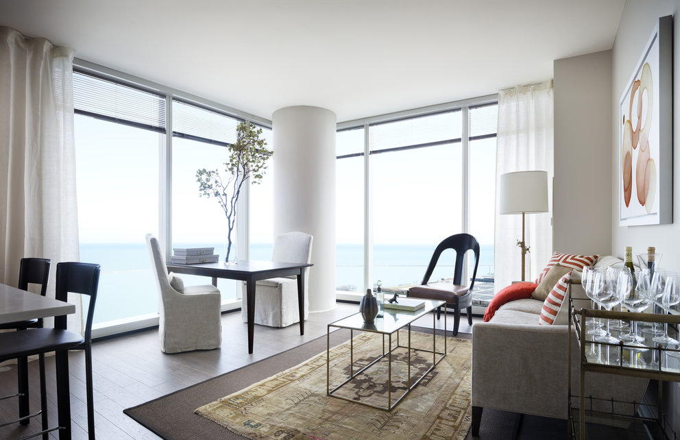 Floor-to-ceiling windows allow jaw-dropping views of the lake.