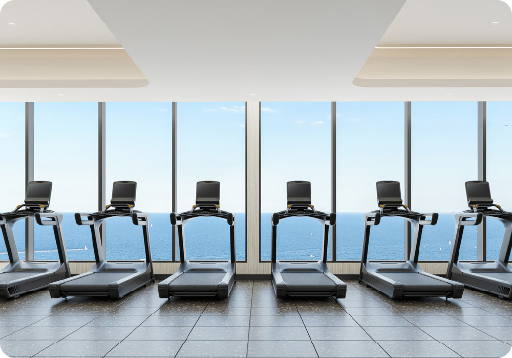 400 Lake Shore Drive_Sky Fitness Cardio: The city’s highest residential full-floor fitness center features cardio, training and strength areas; studio space for yoga, barre and stretching; and a sauna. Credit: Related Midwest & Jorg