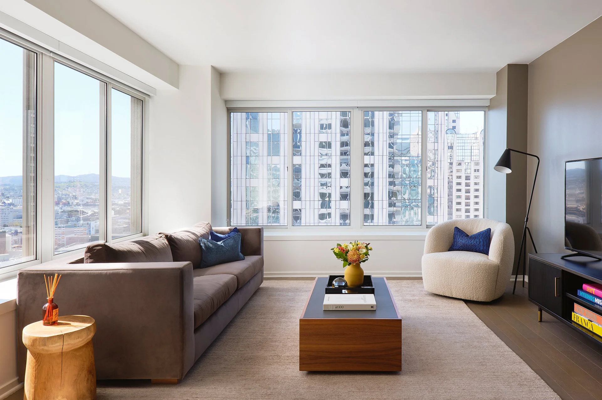 Living room with city views