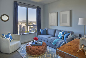 Light filled living rooms offering stunning views of Downtown LA and beyond.