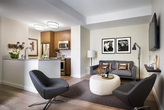 Experience premium brushed wide plank wood floors in your luxury rental apartment.