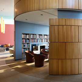 Residents can relax in The Library, an elegant lounge overlooking Lake Michigan.