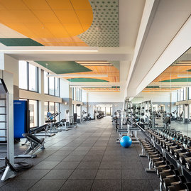 The fitness center features state-of-the-art equipment and separate a yoga studio for group classes or personal use.