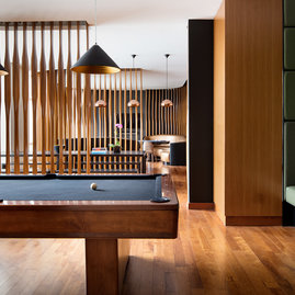Game room with billiards, cards tables, and more