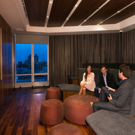 Adjacent to the entertainment lounge, 1214 Fifth Avenue's state-of-the-art media room.