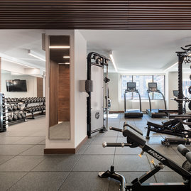 The in-building, residents-only fitness center is equipped with state-of-the-art machines.