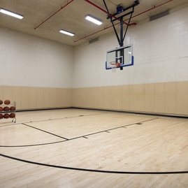 The half basketball court offers a regulation-height basketball goal.