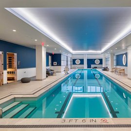 The indoor 75-foot Lap Pool and oversized hot tub is accessible year-round.