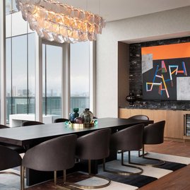 The 40th floor Penthouse Club is a private retreat exclusively for residents. Exquisitely furnished and finished, it has a terrace with panoramic views of the city that extend from the Golden Gate Bridge to the Bay Bridge.