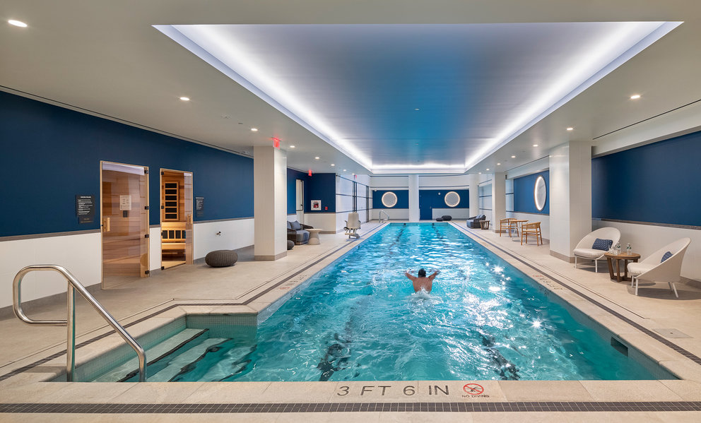 The indoor 75-foot Lap Pool and oversized hot tub is accessible year-round.