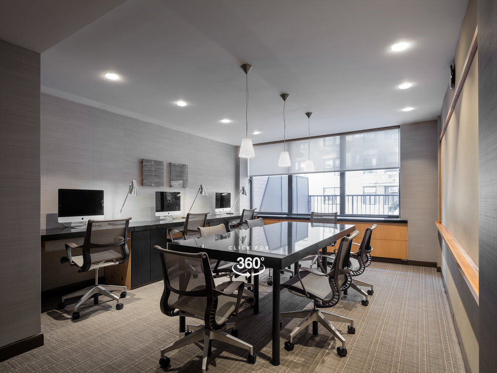 A fully furnished and wired conference room, large enough to comfortably seat eight people, is available for residents' use.