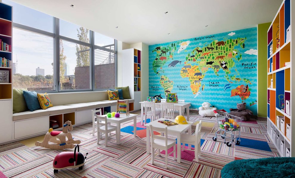 The light-filled children's playroom offers kids a place to explore.