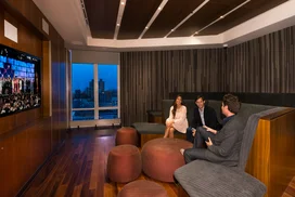 Adjacent to the entertainment lounge, 1214 Fifth Avenue's state-of-the-art media room.
