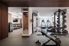The in-building, residents-only fitness center is equipped with state-of-the-art machines.