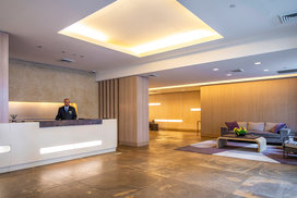 The Sierra lobby designed by Studio Gaia to be timeless and simple yet strong is attended 24 hours a day.