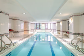 A heated swimming pool flooded with natural light, adjacent to a state-of-the-art health and fitness center, will inspire you to meet your fitness goals.