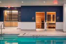The cedar-lined sauna, infrared sauna, and steam room allows for spa-like relaxation in your own home.