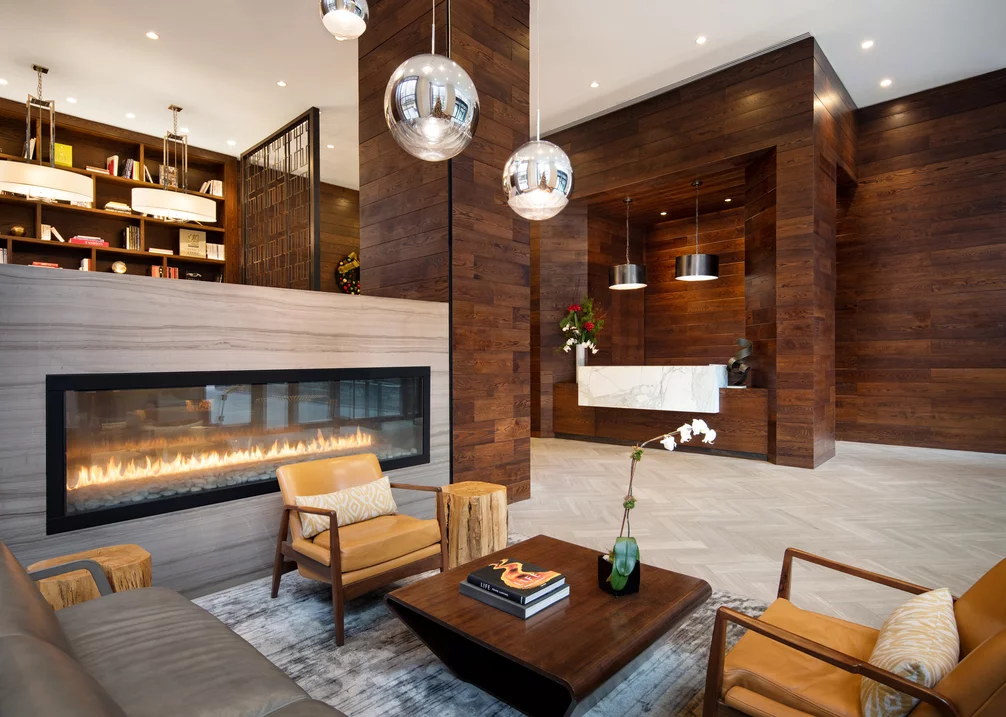 The lobby, designed by Rockwell Group, has a 24-hour concierge at the front desk and doorman, so you're always taken care of in your luxury home.