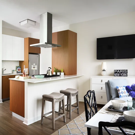 Gourmet kitchens with Snaidero duotone cabinetry and quartz countertops