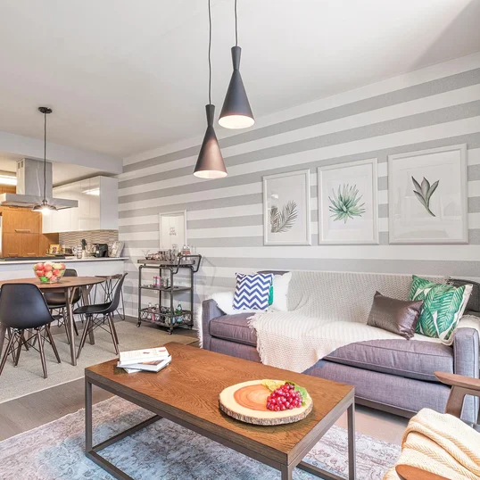 Floor to ceiling windows with sweeping city views