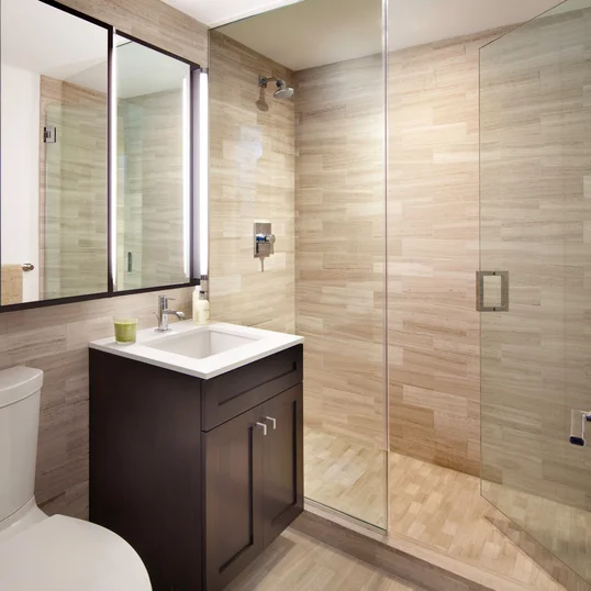 Custom bathrooms with oversized custom medicine cabinets.
