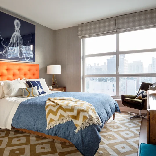 Interiors by renowned designer Clodaugh incorporate organic shapes and nature-inspired colors.