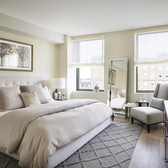 Light filled bedrooms with spacious closets in each, customized to be the smartest, best-dressed closets in Boston.