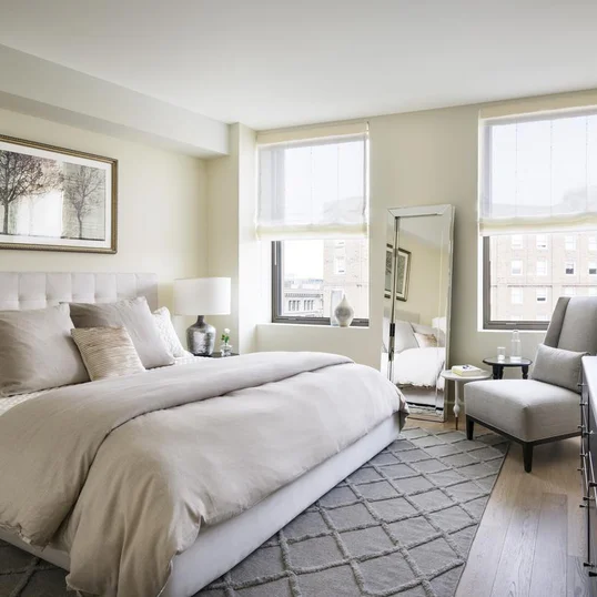 Light filled bedrooms with spacious closets in each, customized to be the smartest, best-dressed closets in Boston.