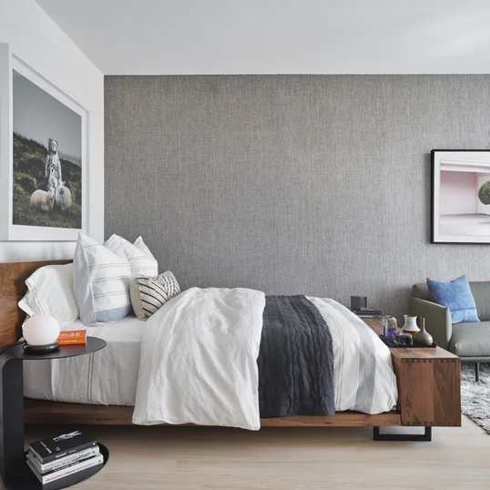 Spacious living areas feature blackout shades and a customizable Elfa closet-shelving system.