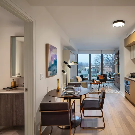 Custom five-inch wide oak hardwood flooring throughout living spaces.