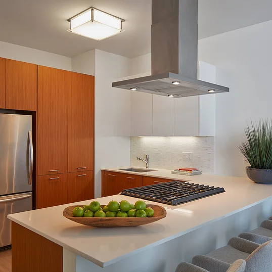 Gourmet kitchens with Snaidero duotone cabinetry and quartz countertops