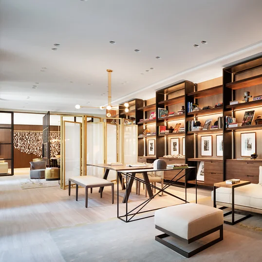 Stunning library with terrace designed by David Rockwell