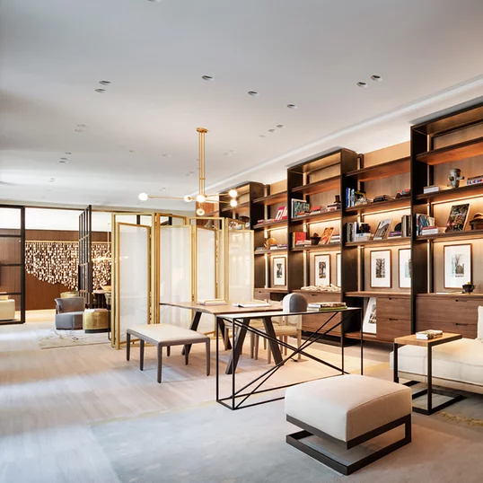 Stunning library with terrace designed by David Rockwell