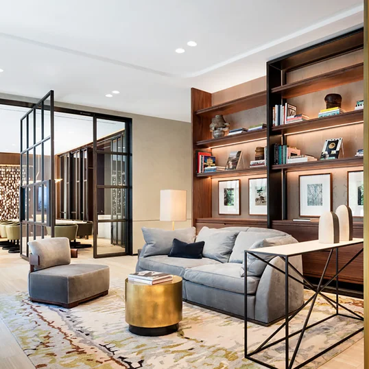 Stunning library with terrace designed by David Rockwell