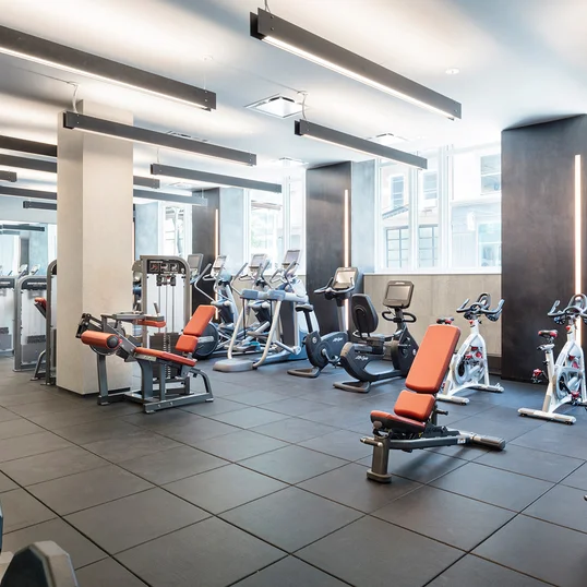 State-of-the-art fitness center with equipment curated by Equinox and private yoga and training studio.