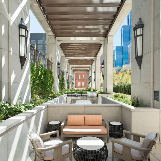 Reservable outdoor kitchens and cabanas.