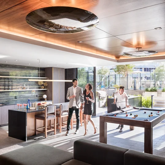 Entertainment Lounge including bar, billiards table, and catering kitchen