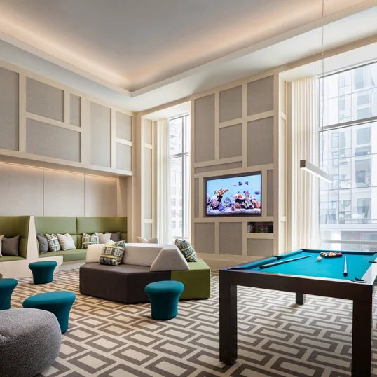 Recreation room complete with a pool table, gaming and lounge area.