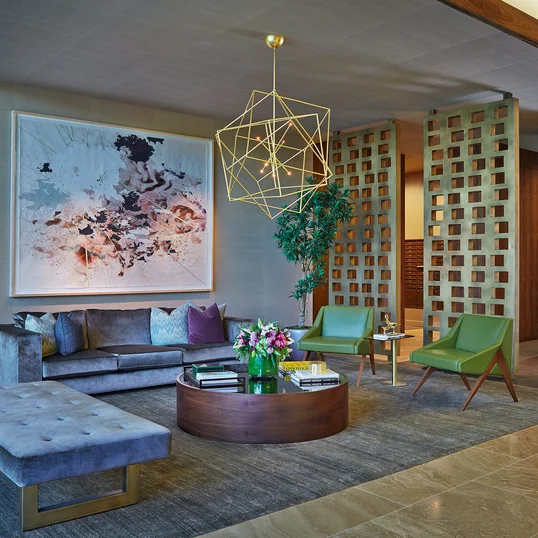Stunning lobby designed by celebrated Marmol Radziner + Associates.