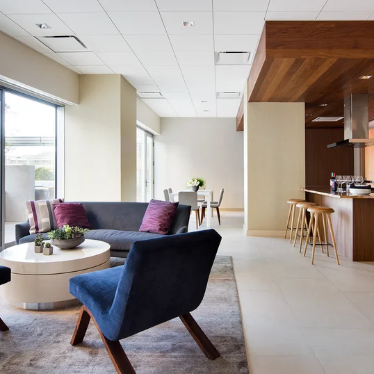 A full catering kitchen is available in the party room.