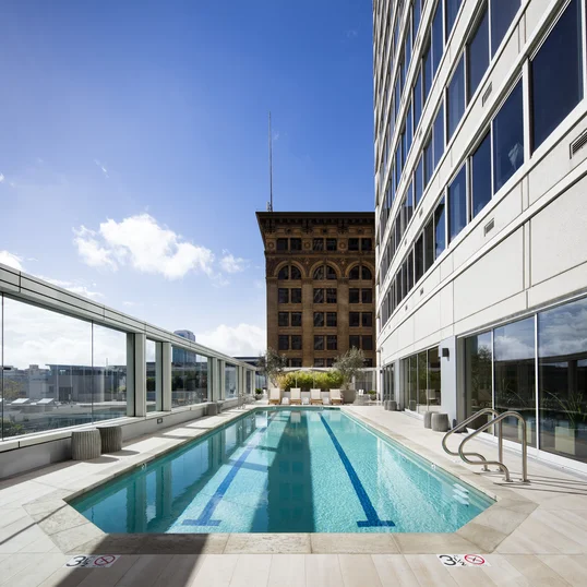 Enjoy the heated rooftop swimming pool.