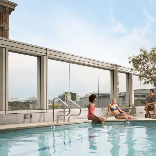 Enjoy the heated rooftop swimming pool.