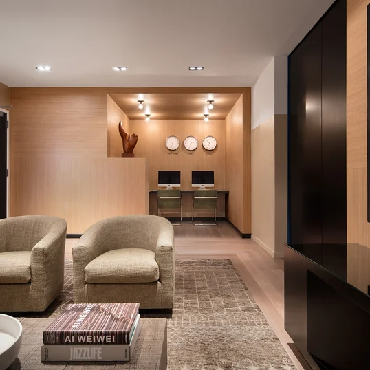 The private resident's lounge is designed by architect Robert A.M. Stern.