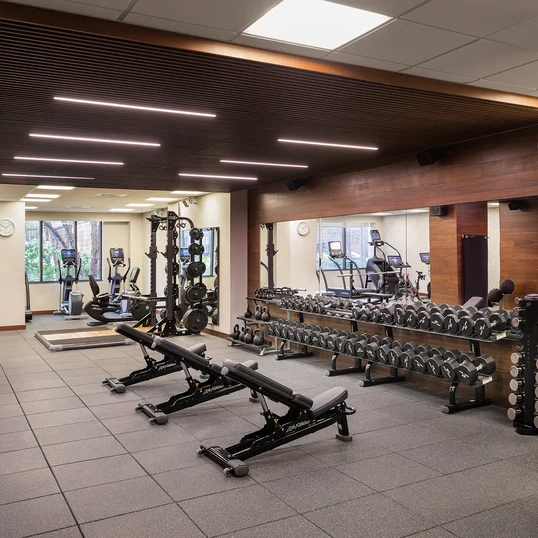 The on-site fitness center is available only to residents.