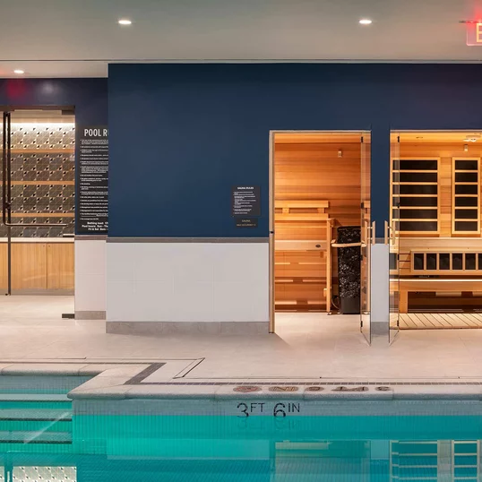The cedar-lined sauna, infrared sauna, and steam room allows for spa-like relaxation in your own home.