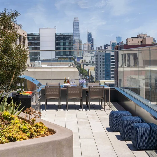 Swim, sunbathe, and socialize with the cityscape and bay as your backdrop on the rooftop pool and sun deck, which also features a hot tub, barbecues, heat lamps and access to the Pool House. 