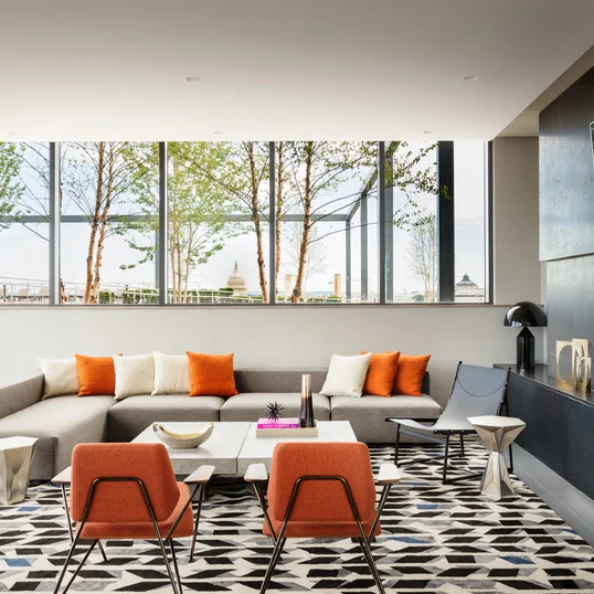 Enjoy the rooftop party room with access to outdoor dining spaces.