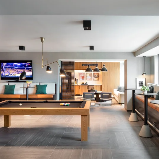 Residents-only billiards room and club lounge.