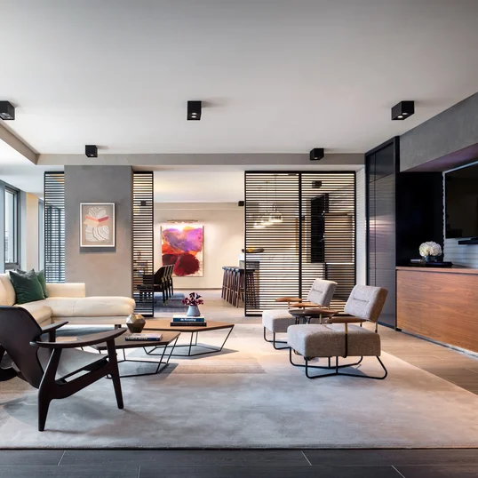 Private dining room and reservable entertainment lounges for residents and their guests.