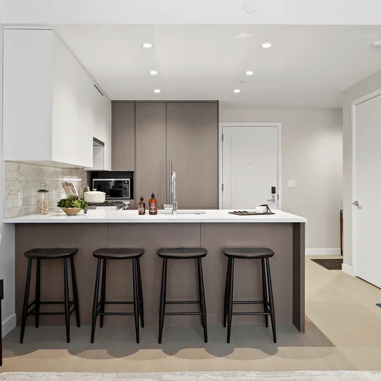 Open kitchen with custom cabinetry, premium stainless steel, gas appliances and flexible dining space